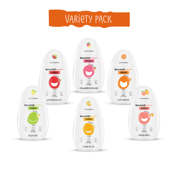 Variety Pack of 6 (Mango Peach, Zesty Orange, Lemon Iced Tea, Watermelon Mint, Strawberry Lemonade & Lemon Mint).