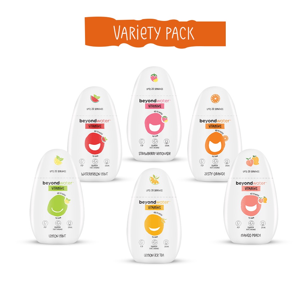 Variety Pack of 6 (Mango Peach, Zesty Orange, Lemon Iced Tea, Watermelon Mint, Strawberry Lemonade & Lemon Mint).